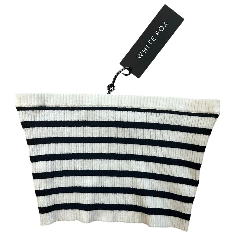 White Fox NWT Sz L Bandeau Crop Top Tube Top Black White Stripes